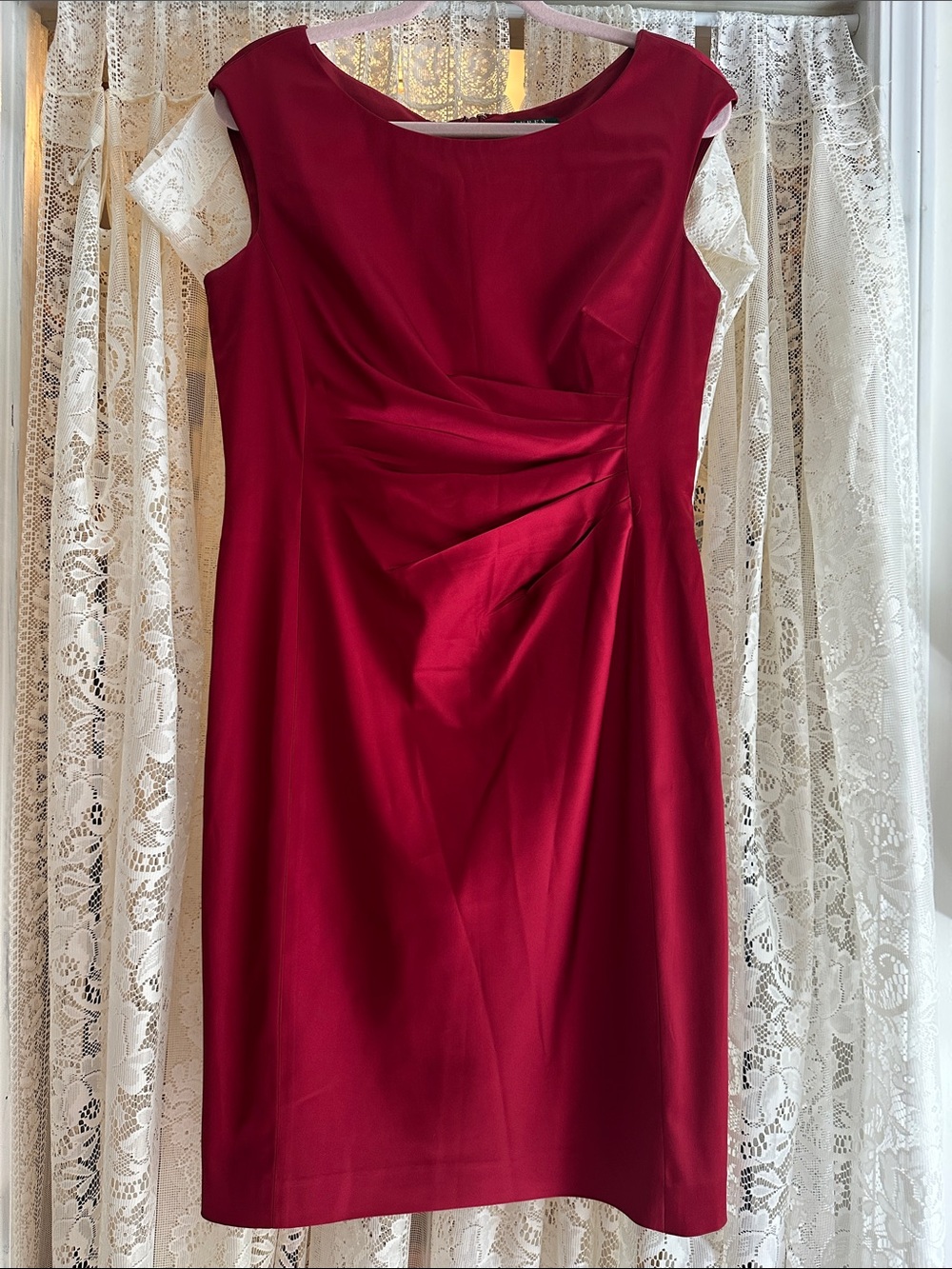 Like New 🆕 RALPH LAUREN sheath cocktail dress, ruched, merlot, wine red, elegant